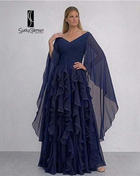 VESTIDO BABADOS EM PÉ COM CORPO DRAPEADO